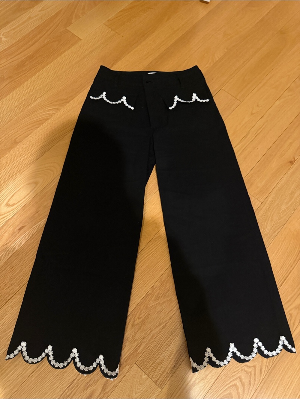 Maeve Black Wide-Leg Jeans with Scalloped Sequin Trim from Anthropologie